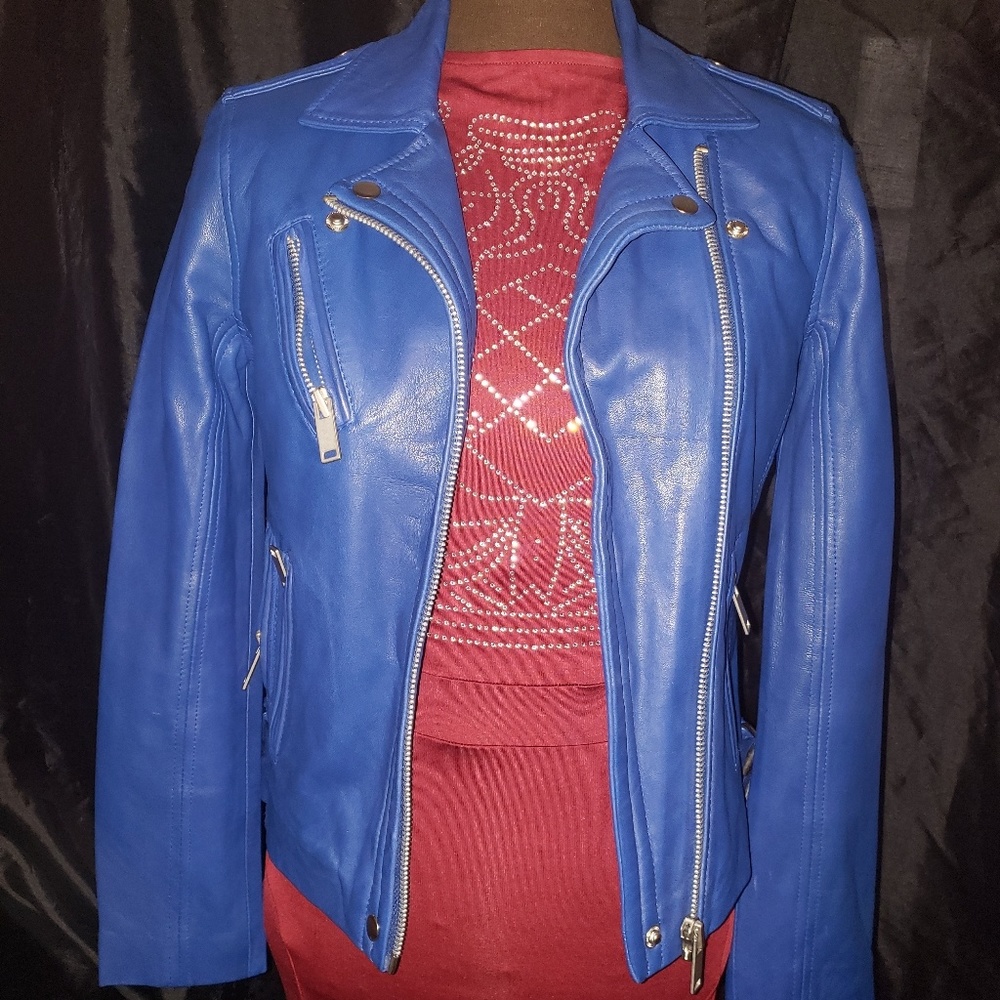 Belle Vere BLUE GENUINE LEATHER WAIST JACKET